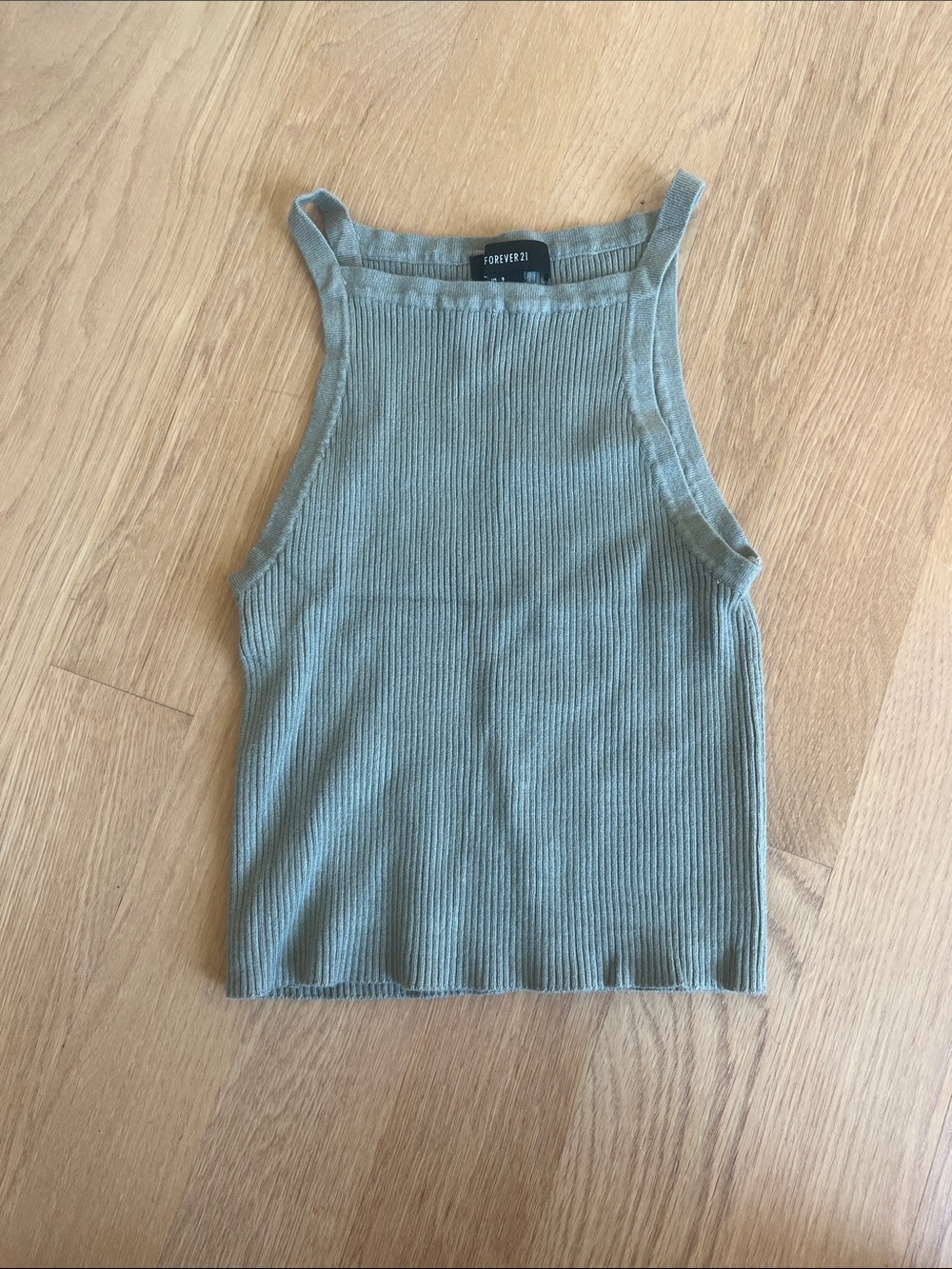 Forever 21 Sage Ribbed High-Neck Tank Top